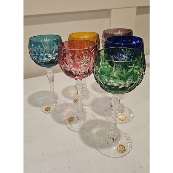 Set Of 6 Vintage JOSKA MOSEL Cut To Clear Wine Glasses New Vintage - Picture 4 of 14